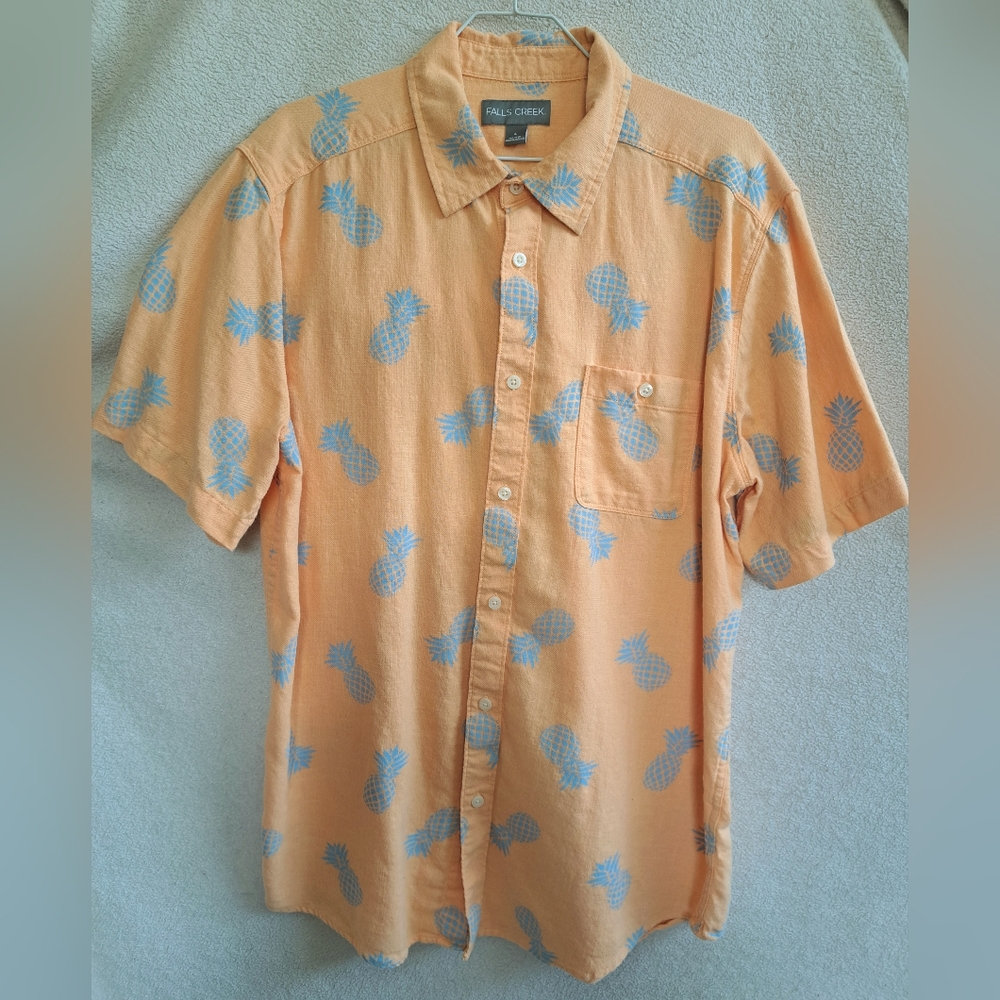 Mens Falls Creek Orange Summer Button Down Shirt